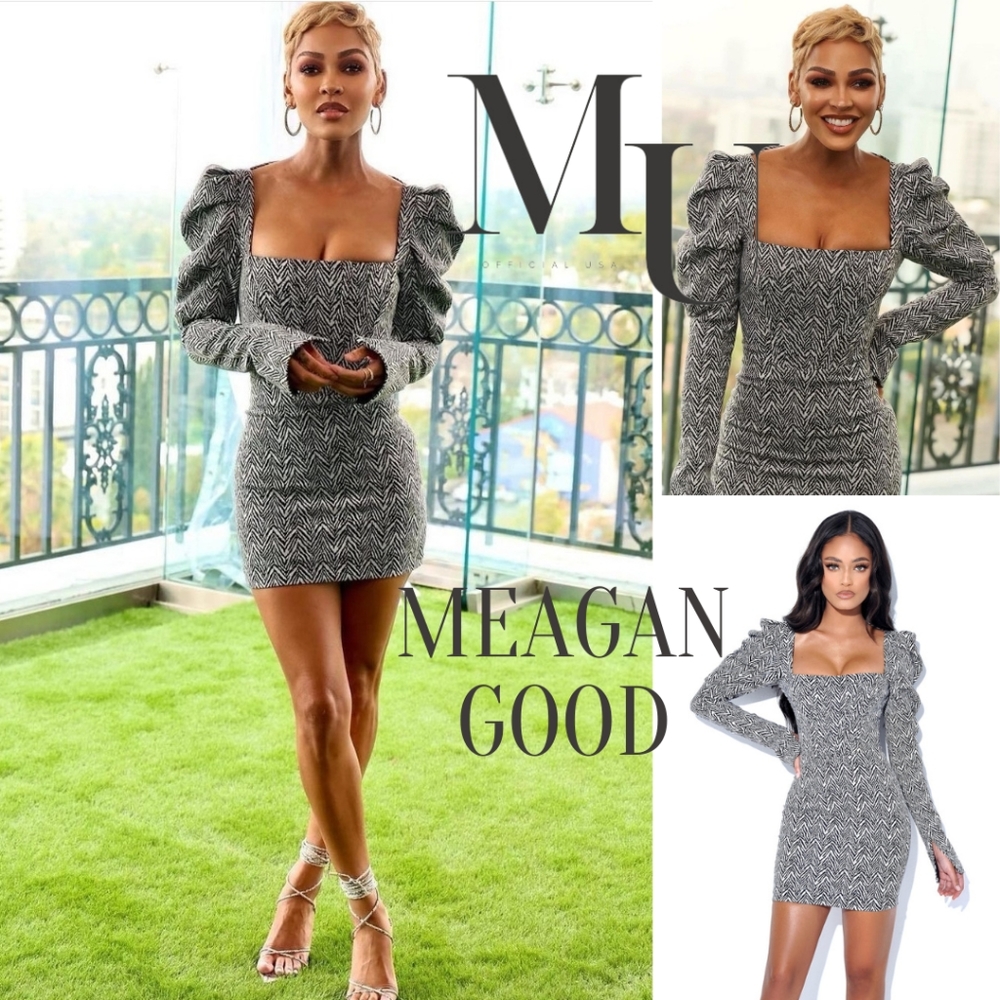 🖤Petra Herringbone Puff Long Sleeve Dress🤍 - Picture 16 of 16